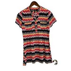 New direction multi color shift mini dress short sleeve Women PS